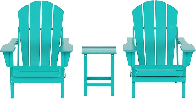 WO WESTIN OUTDOOR HDPE Laguna 3PC Outdoor Poly Adirondack Chair Set with Side Table, Turquoise