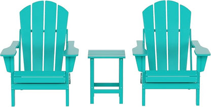 WO WESTIN OUTDOOR HDPE Laguna 3PC Outdoor Poly Adirondack Chair Set with Side Table, Turquoise