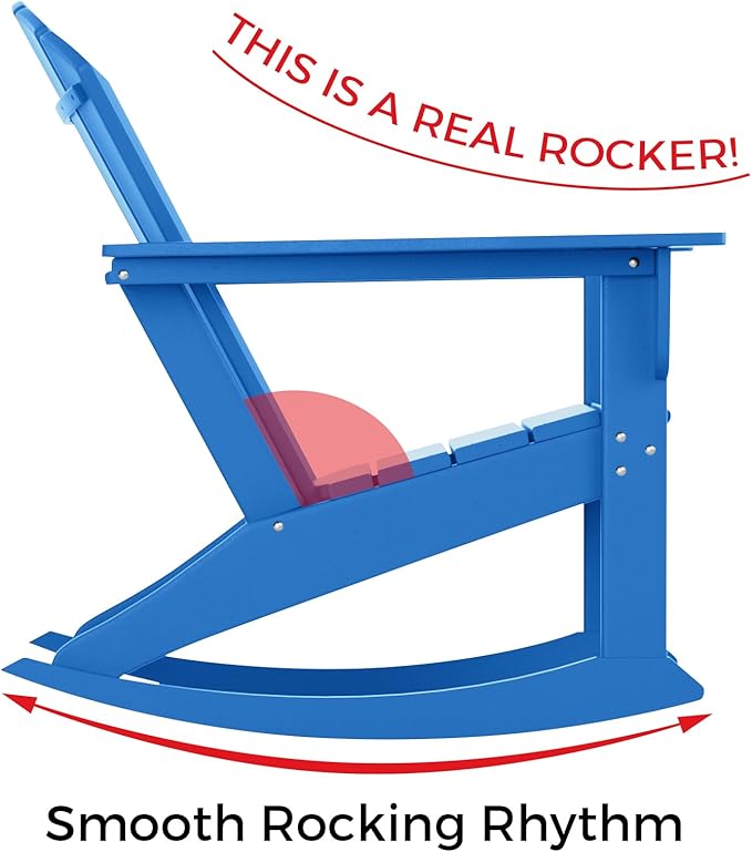 Costaelm Outdoor Adirondack Chair, All Weather Resistant Lawn Chairs Balcony Chair and Fire Pit Chairs, Deck Chairs Outdoor Porch Rocking Chair High Back HDPE Poly Lumber, Pacific Blue