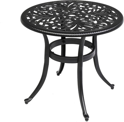 Bonnlo 23.6 Inch Cast Aluminum Outdoor Side Table with Umbrella Hole, Anti-Rust Coffee Bistro Table for Outdoor, Patio, Garden, Porch, Balcony End Table (Round, Black)