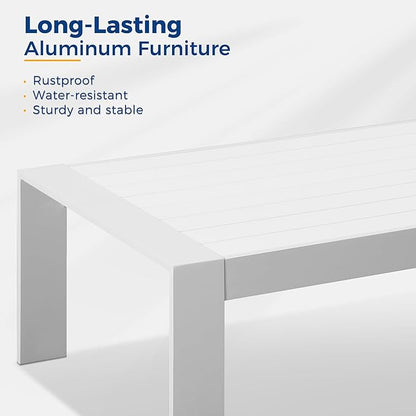 Modern Aluminum Outdoor Coffee Table, All-Weather Metal Rectangle Table for Patio, Balcony or Garden, White