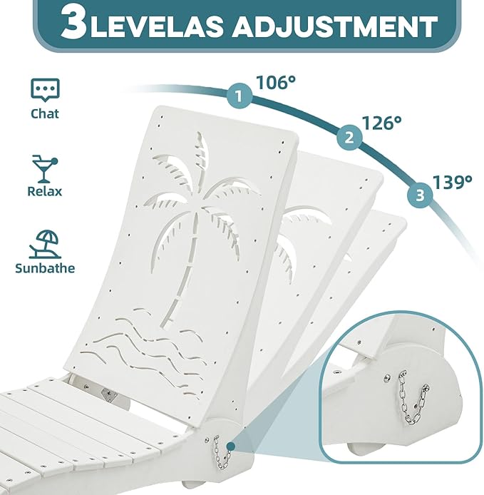 in Pool Lounge Chairs Set of 4, HDPE Pool Chaise Loungers for Sun Shelf up to 9 Inches, Fade-Resistant, 3-Position Adjustable Backrest with Headrest, Ergonomic Poolside Lounger, Teak