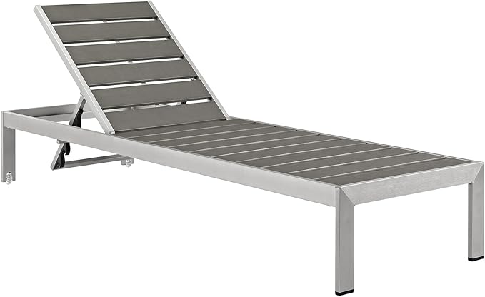 Modway Shore Aluminum Outdoor Patio Poolside Four Chaise Lounge Chairs in Silver Gray - Photo 4