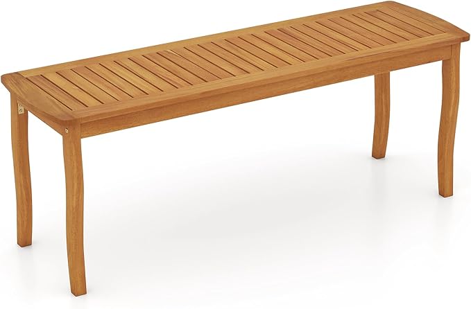 Tangkula Acacia Wood Outdoor Bench, 47" 2-Person Patio Dining Bench with Slatted Seat, Backless Wooden Entryway Bench, Farmhouse Indoor Outdoor Bench for Garden, Poolside, Deck & Park (2,Natural)