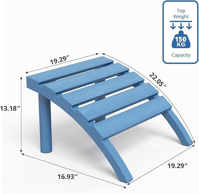 Adirondack Ottoman Tool-Free Assembly, HDPE All Weather Outdoor Foot Rest, Plastic Adirondack Chair Footstool for Patio Deck Backyard Outside(Blue)