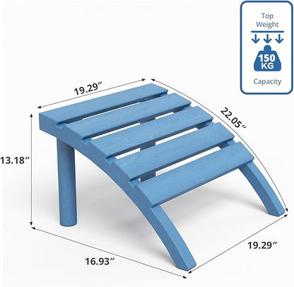 Adirondack Ottoman Tool-Free Assembly, HDPE All Weather Outdoor Foot Rest, Plastic Adirondack Chair Footstool for Patio Deck Backyard Outside(Blue)