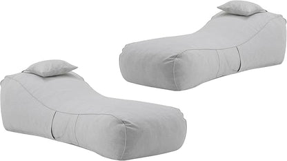 Christopher Knight Home Morton Outdoor Bean Bag Chair Set of 2, Fabric Bean Bag Chair for Adults and Kids, Indoor/Outdoor Sun Lounger with Headrest, Patio Chaise Lounge Chair Set of 2, Light Gray