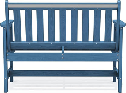 SERWALL Outdoor Bench, HDPE Outdoor Benches Weatherproof, 2-Person Garden Bench with 660 lbs Weight Capacity, Patio Benches for Outdoors, Garden, Porch, Backyard and Park, Navy Blue