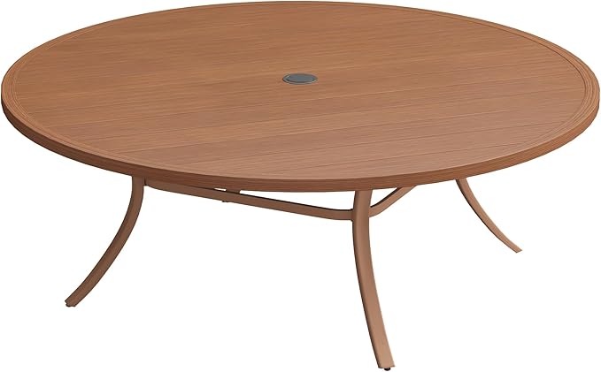 VICLLAX 63" Outdoor Patio Dining Table for 8-10, Metal Round Table with Umbrella Hole for Deck Lawn Garden Backyard - Photo 1