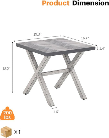 Aluminum Outdoor Side Table, Anti-Rust Outside Patio Side Table with Resin Tabletop, Modern Weather Resistant Square Patio End Table for Yard, Garden, Poolside, White Oak