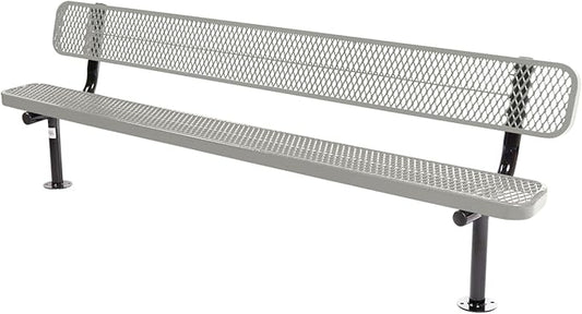 COATEDOUTDOORFURNITURE Coated Outdoor Furniture Heavy-Duty Outdoor Bench Thermoplastic Coated, Expanded Metal, Commercial-Grade Seating, Made in America (Surface with Back, 8 Ft, Textured Grey)