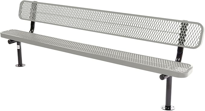 COATEDOUTDOORFURNITURE Coated Outdoor Furniture Heavy-Duty Outdoor Bench Thermoplastic Coated, Expanded Metal, Commercial-Grade Seating, Made in America (Surface with Back, 8 Ft, Grey)