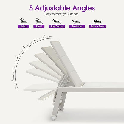 PURPLE LEAF Outdoor Chaise Lounge Set Adjustable Sunbathing Recliner with Side Table for Beach Poolside Patio Outside Aluminum Chaise Lounger Cream