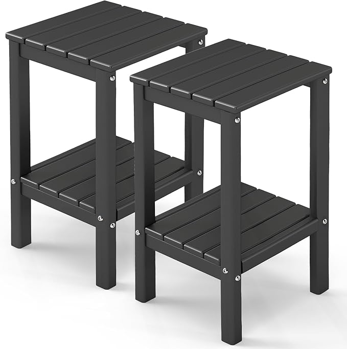 GREENVINES Tall-Outdoor-Side-Table Set of 2 | 23.5" | HDPE Plastic | Patio Adirondack End Tables | All Weather | 2-Tier - Photo 1