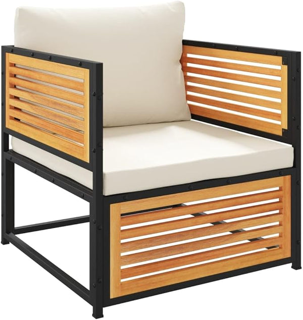 Cream White Acacia Garden Chair with Cushions, Solid Acacia Wood and Metal Frame for Patio, Garden, Balcony - Photo 1