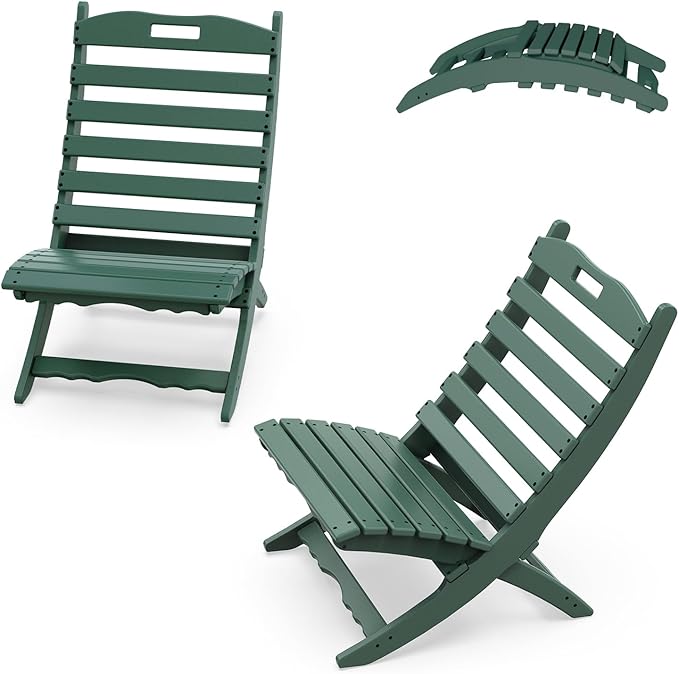 IVY&LANE Portable Xavier-Chairs Set of 2 | Folding-Adirondack-Chair | Wave | HDPE Plastic | Limited Edition | Forest Green | All-Weather Resistant | for Outdoor Fire-Pit Patio Lawn Beach Poolside