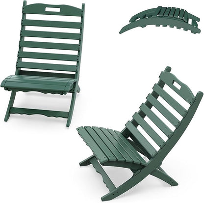 IVY&LANE Portable Xavier-Chairs Set of 2 | Folding-Adirondack-Chair | Wave | HDPE Plastic | Limited Edition | Forest Green | All-Weather Resistant | for Outdoor Fire-Pit Patio Lawn Beach Poolside