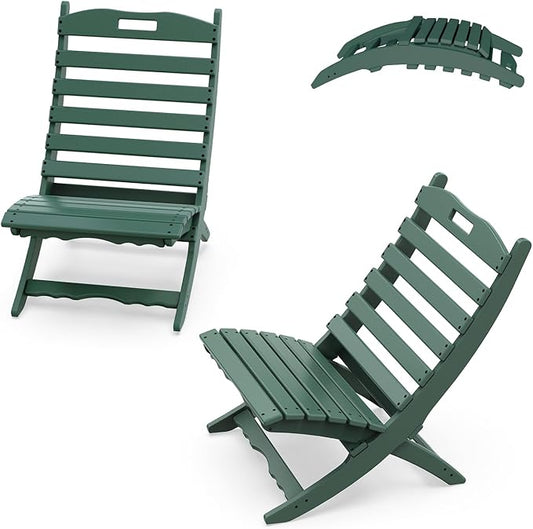 IVY&LANE Portable Xavier-Chairs Set of 2 | Folding-Adirondack-Chair | Wave | HDPE Plastic | Limited Edition | Forest Green | All-Weather Resistant | for Outdoor Fire-Pit Patio Lawn Beach Poolside
