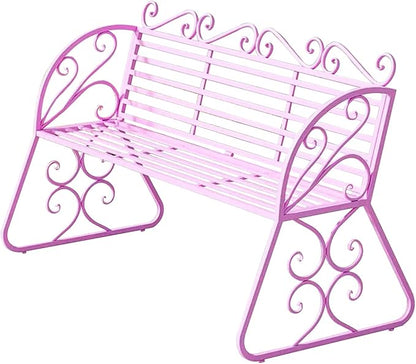 2-Seat Patio Porch Bench 45"，Outdoor Metal Garden Bench，Weather Proof Porch Path Chair，Patio Bench with Backrest and Armrests，Patio Bench for Lawn Path Yard Decor Deck Furniture(Pink)