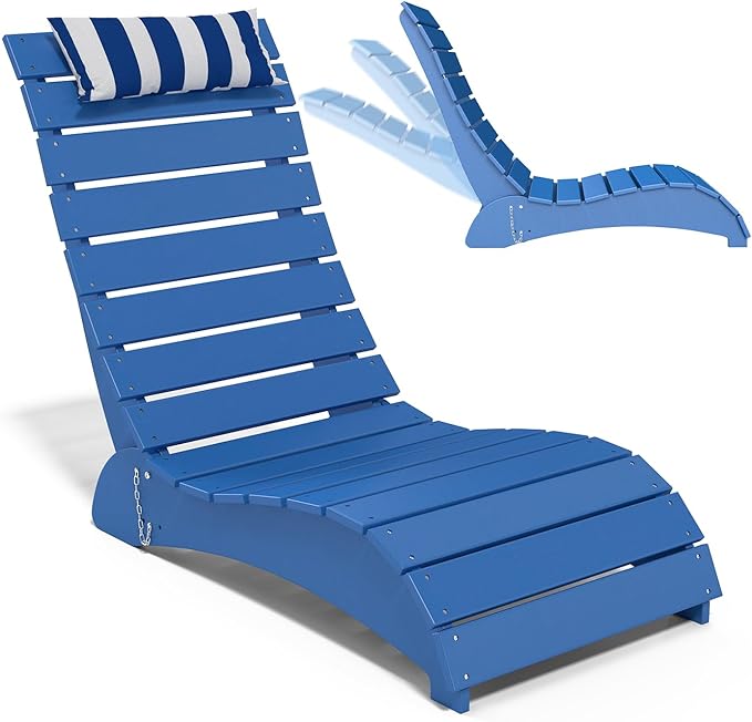 Pool Lounge Chairs, HDPE Adjustable Chaise Chairs with Headrest, Weighted Fade-Resistant Pool Chairs and Lounger for Baja Ledge，Poolside and Deck, Navy Blue