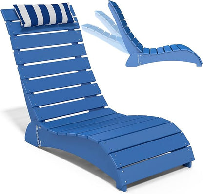 Pool Lounge Chairs, HDPE Adjustable Chaise Chairs with Headrest, Weighted Fade-Resistant Pool Chairs and Lounger for Baja Ledge，Poolside and Deck, Navy Blue