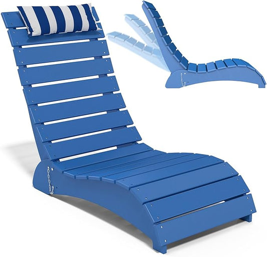 Pool Lounge Chairs, HDPE Adjustable Chaise Chairs with Headrest, Weighted Fade-Resistant Pool Chairs and Lounger for Baja Ledge，Poolside and Deck, Navy Blue