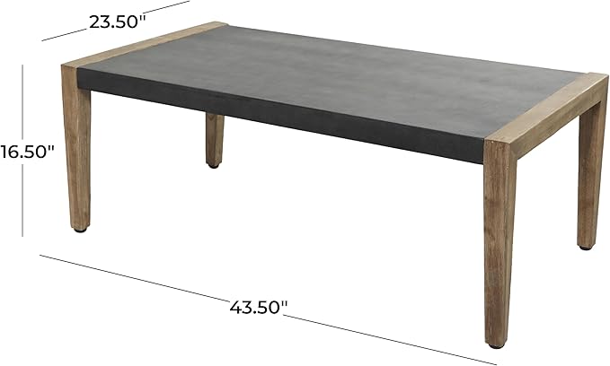 Deco 79 Wood Outdoor Coffee Table with Wood Legs, 44" x 24" x 17", Dark Gray