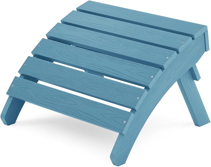MXIMU Folding Adirondack Ottoman Outdoor: HIPS Plastic Patio Footstool Easy Assembly - All Weather FootRest Foot Stool for Adirondack Chair Use in Garden Lawn Backyard Pool (Blue)