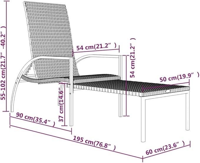 Sun Lounger Brown PE Rattan, Galvanized Steel Frame, Adjustable Footrest, Outdoor Chaise Lounge Chair for Patio, Garden - Photo 2