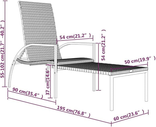 Sun Lounger Grey PE Rattan, Galvanized Steel, Fabric (100% Polyester) Recliner Chair Garden Sun Lounger Relaxing Chair for Patio Garden