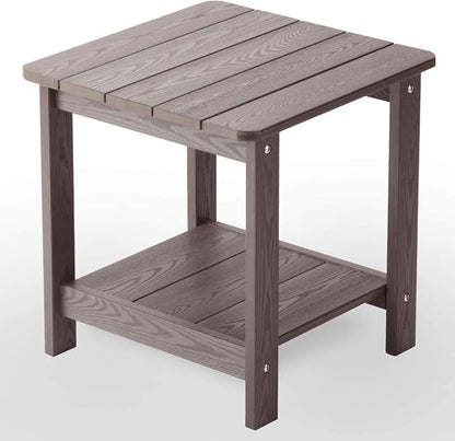 hOmeHua Weather Resistant Side Table, 17 inch Square 2-Layer Structure Wide Desktop, Imitation Wood Stripes, Easy to Assemble & Maintain, Suitable for All Indoor & Outdoor Places- Dark Brown