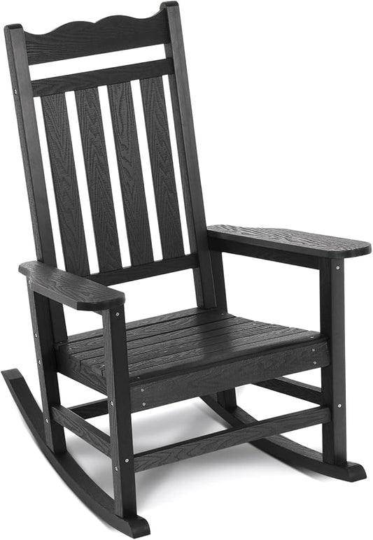 Stoog Patio Rocking Chair, All-Weather Porch Rocker, 400 lbs Weight Support, Never Fade or Rot, for Backyard, Fire Pit, Lawn and Garden, Black