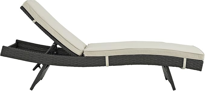 Modway Sojourn Wicker Rattan Outdoor Patio Sunbrella Fabric Chaise Lounge in Antique Canvas Beige - Photo 5