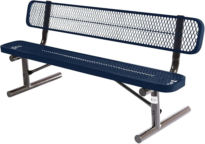 COATEDOUTDOORFURNITURE Heavy-Duty Portable Outdoor Bench Thermoplastic Coated, Expanded Metal, Commercial-Grade Seating, Made in America (Portable with Back, 6 Ft, Textured Dark Blue)