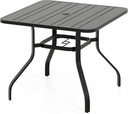 Tangkula 37” Outdoor Dining Table for 4, Square Patio Bistro Dining Table with 1.57” Umbrella Hole and Metal Frame, Outdoor Patio Table for Balcony, Garden and Backyard