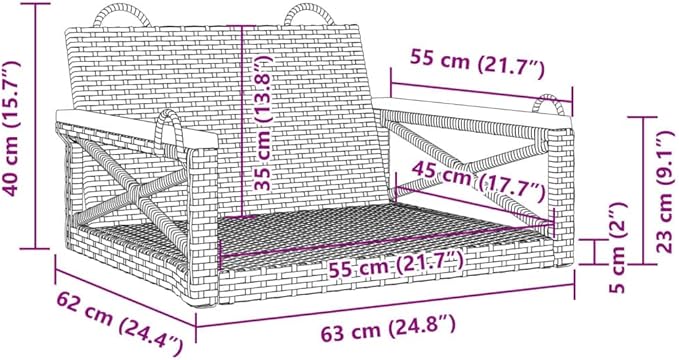 1 Seater Patio Swing Bench, Synthetic Rattan Hanging Chair for Garden, Balcony, and Outdoor Leisure - Photo 9