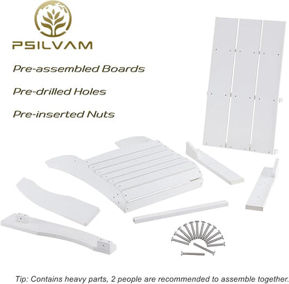 Psilvam Modern Adirondack Chair, Oversized Poly Lumber Fire Pit Chair, 350 Lbs Support Patio Chairs for Garden, Weather Resistant Adirondack Chair Looks Like Real Wood (White)
