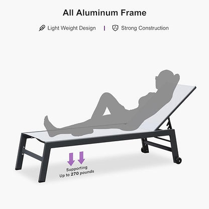 PURPLE LEAF Patio Chaise Lounge Set for 2 Outdoor Chaise Lounge Chair with Aluminum Frame and Wheels Pool Lounge Chairs for Deck Yard Poolside Table Included, Linen