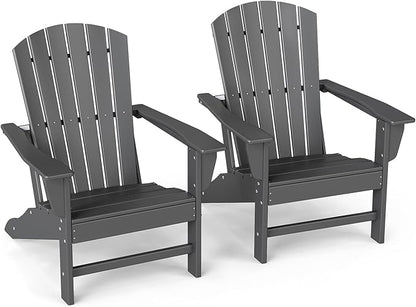 GREENVINES Adirondack Chairs Set of 2 | HDPE Plastic | Oversized Fire Pit Chair | All Weather | Grey | Poly Lumber | for Outdoor Deck Backyard Patio