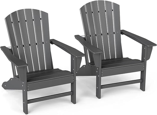 GREENVINES Adirondack Chairs Set of 2 | HDPE Plastic | Oversized Fire Pit Chair | All Weather | Grey | Poly Lumber | for Outdoor Deck Backyard Patio