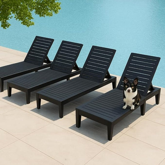 Outdoor Chaise Lounge Chair Set of 4,Lightweight Patio Chairs,Waterproof Lawn Chairs Lounge Outdoor,5-Positions Adjustable Pool Lounge Chair for Garden Beach Patio Poolside and Deck,Striped Black