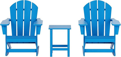 WO WESTIN OUTDOOR HDPE Laguna Outdoor Rocking Poly Adirondack Chair with Side Table 3-Piece Set, Pacific Blue
