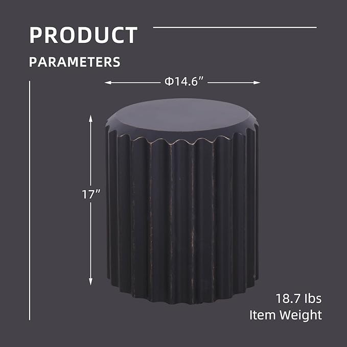 Afterglow Terrafab Material Outdoor Round Side Table, Natural Decorative Garden Stools - Photo 3