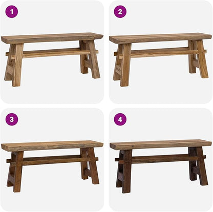 Solid Teak Wood Bench 39.37 x 11.42 x 17.13 Inches, Natural Finish Rectangular Backless Seating for Patio Garden Balcony, Durable Outdoor Furniture with Rustic Grain, Sturdy