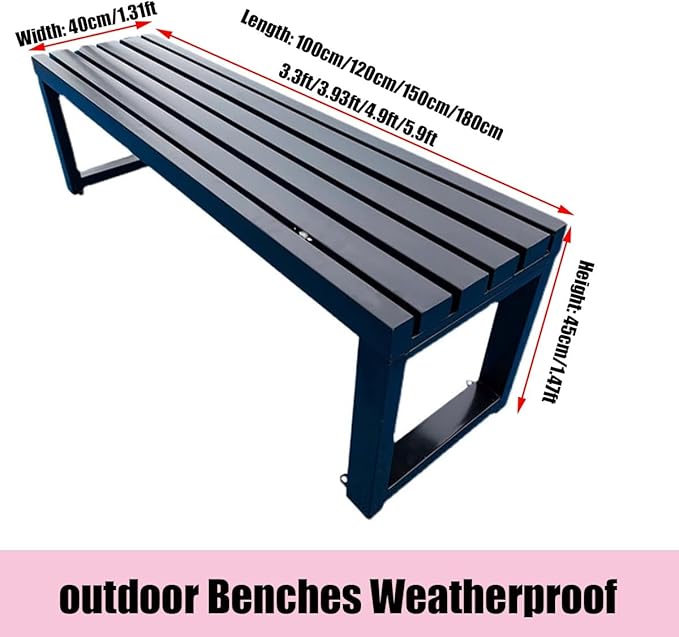 Heavy Duty Outdoor Patio Bench, Metal Garden Benches Weatherproof Park Bench 3.3ft 3.9ft 4.9ft 5.9ft 2-Person Seat Backless Porch Seating Multifunctional Slat Furniture Chair(Green,3.93ft)
