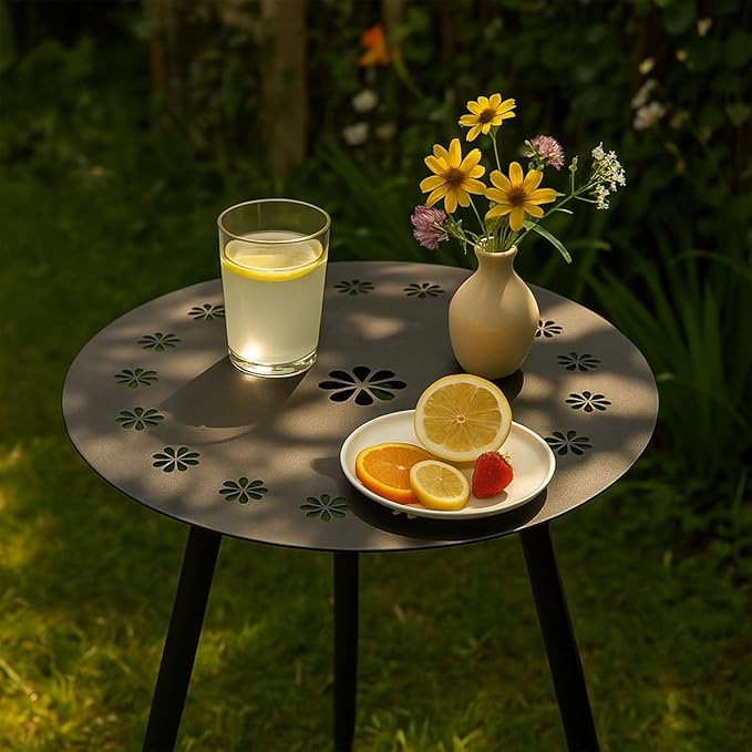 18 Inch Outdoor Side Table Patio Round Tables for Outside Black End Tables Small Coffee Table End Table Modern Metal - Photo 4