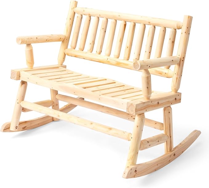VINGLI Fir Wood Double Rocking Chair for Porch & Garden - 550lb Capacity Weather-Resistant Outdoor Glider Bench with High Backrest, Patio Rocker for Couples Backyard, Deck (Natural Finish)