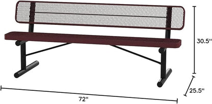 COATEDOUTDOORFURNITURE Coated Outdoor Furniture Heavy-Duty Portable Outdoor Bench Thermoplastic Coated, Expanded Metal, Commercial-Grade Seating, Made in America (Portable with Back, 6 Ft, Burgundy)