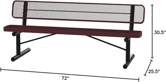 COATEDOUTDOORFURNITURE Coated Outdoor Furniture Heavy-Duty Portable Outdoor Bench Thermoplastic Coated, Expanded Metal, Commercial-Grade Seating, Made in America (Portable with Back, 6 Ft, Burgundy)