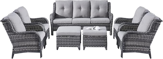 Rilyson Wicker Patio Furniture Set - 7 Piece Rattan Outdoor Sectional Conversation Sets with 1 Sofa - Photo 3